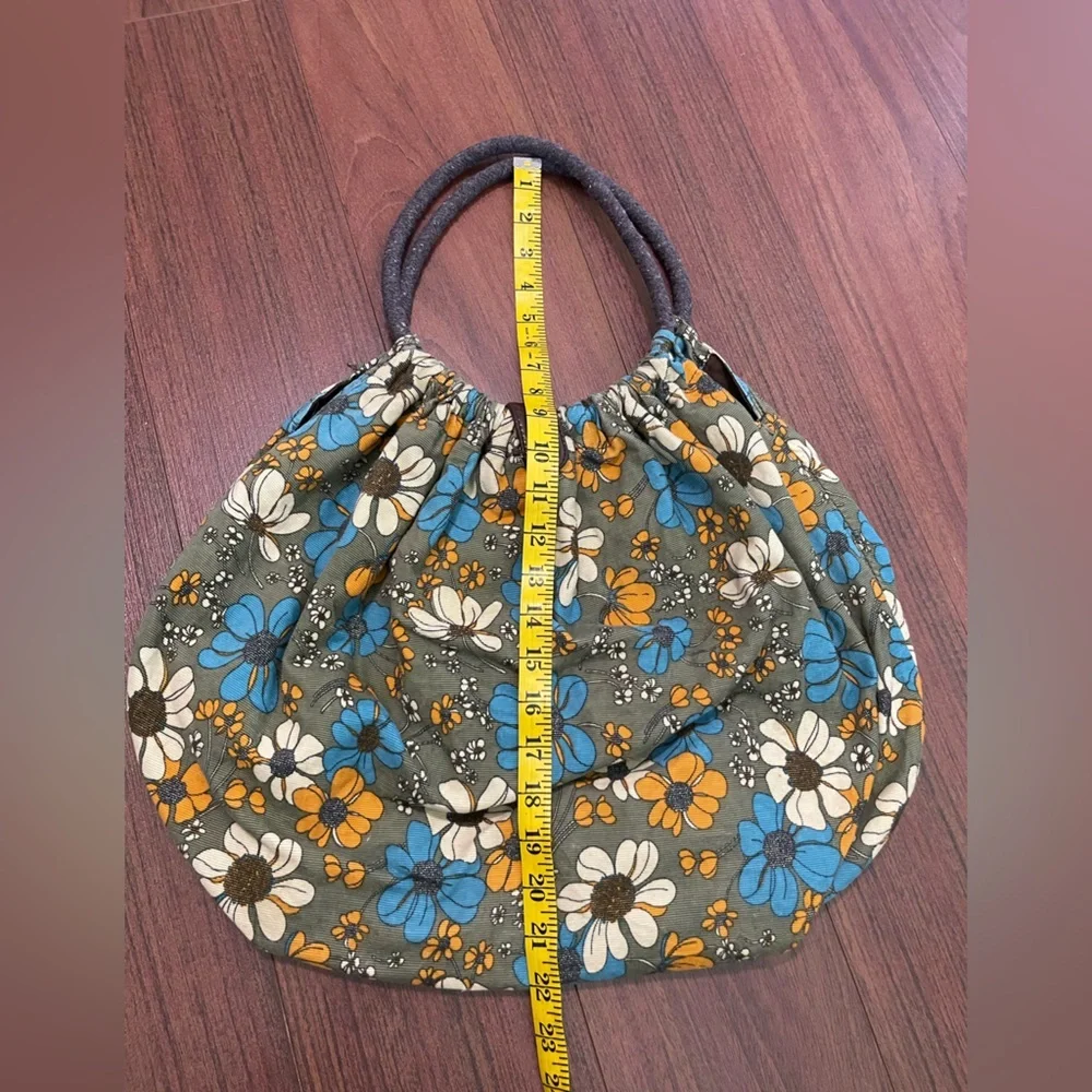 Vintage hobo 70s corduroy floral purse, shoulder bag tote